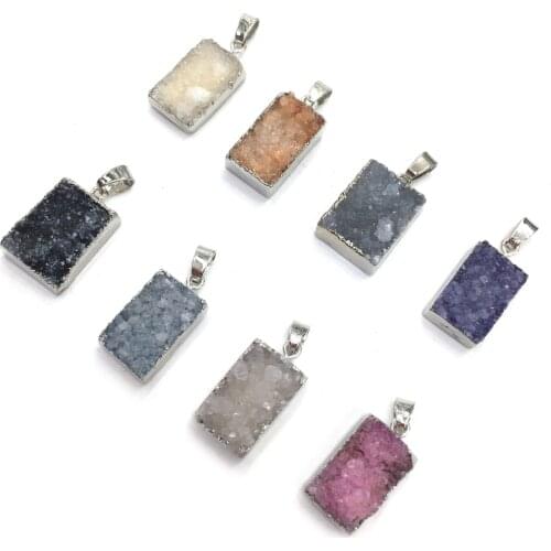 Natural Stone Cluster Crystal Pendant Rectangle Agates Druzys Charms Pendants for Jewelry Making DIY Necklace Accessories Women