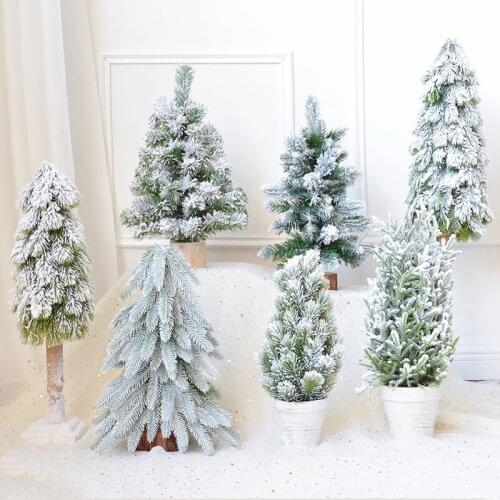 Hot sale Nordic artificial cedar tree decoration potted plant 50cm flocking snow mini Christmas tree home hotel decoration plant