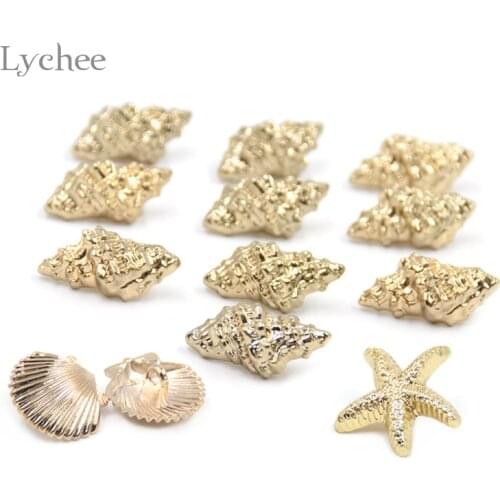 Lychee Life 10 Pieces/Lot Metal Sewing Button Scrapbooking Sea Series Glittering Starfish Seashells Jeans Buttons Decorative