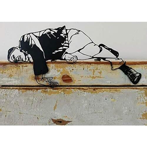 Metal Boy Sculpture 2D Figure Decoration Creative Desktop Ornaments Elegant Iron Figurines Delicate Garden Miniatures Home Decor