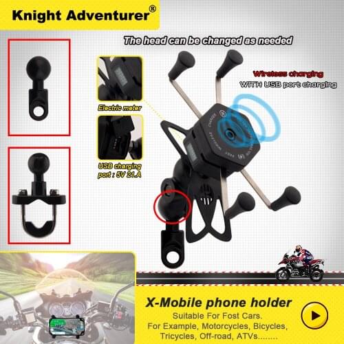 Motorbike X-Grip Mirror Mobile Stand Support USB Charger Wireless Charging Cellphone Mount For SUZUKI GSXR 600/750/1000 HAYABUSA