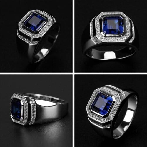 Fashion Blue Stone Ring For Men Jewelry Gift Male Rings Anel 6-13 US Big Size