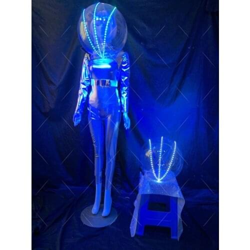 Nightclub bar stage show cosplay Lumious Space Warrior Helmet costume light up headwear future technology party gogo DJ costum