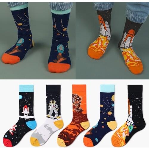 2021 Autumn and Winter New Outer Space Socks 1 Creative Cotton Socks Couple Tube Socks Cartoon Alien Socks Harajuku Accessories