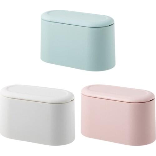 Practical Mini Desktop Trash Can Tabletop Waste Bin with Lid Countertop Garbage Basket Trashbox Home Office Desk Decor