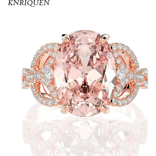 Real 925 Sterling Silver 10*14mm Pink Morganite Gemstone Lab Diamonds Ring Wedding Engagement Rings for Women Fine Jewelry Gift