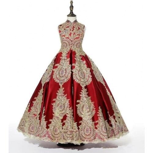 Luxurious Flower Girl Dresses Beaded Crystal Satin Floor Length Girls Pageant Princess Flower Girl For Holy Communion Dresses