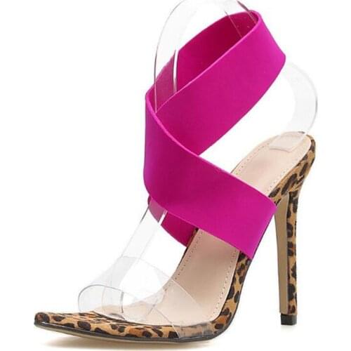 Women Sandals Thin High Heels Summer Brand Woman Pumps Pointed Toe PVC 11CM Slip On Elastic band sandal women shoes size 35-40