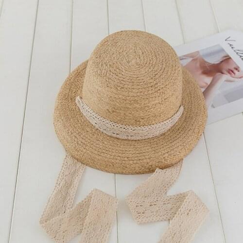 High Quality Straw Lace Bow Up Dome Sun Hat Summer Travel Accessories Casual Sunscreen Hats Gifts for Girl