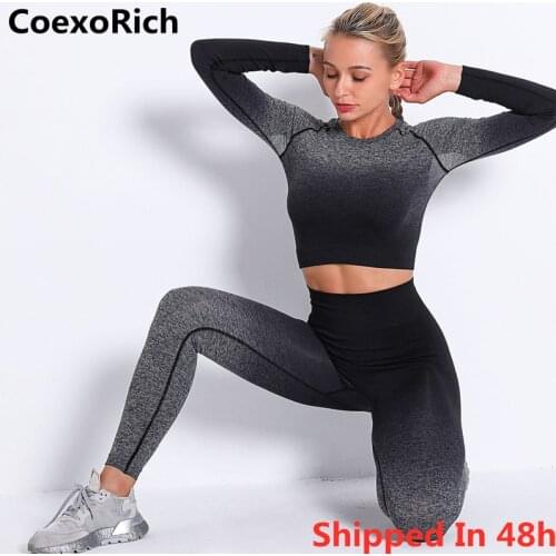 Sport Set Tracksuit Women Fitness Gym Clothing Seamless Yoga Suit Ombre Crop Top Running Tights Leggings Workout Sportswear