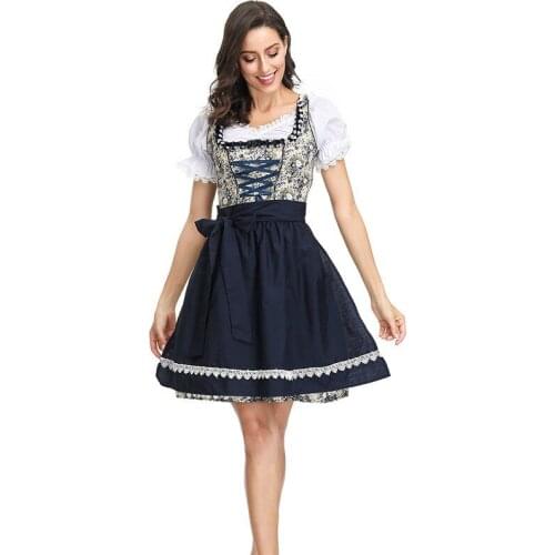 Traditional Bavarian Octoberfest German Beer Costume Adult Oktoberfest Dirndl Dress Floral Lace Halloween Fancy Party Dress 2021