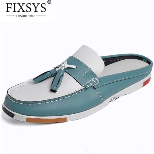 FIXSYS Fashion Mens Tassel Loafers Summer Breathable Casual Shoe Luxury Half Shoes Man Lightweight Mules Outdoor Slippers Slides