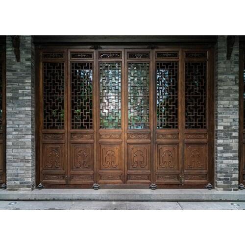 Brown Wooden Door Brick Wall Photographic Backdrop Vinyl Background Photo Studio for Children Baby Portrait Outdoor Photophone