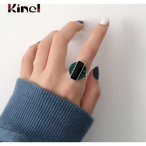 Kinel Vintage 925 Sterling Silver Turquoise Womens Ring Korea Simple Gemstone Open Silver Ring Jewelry Gifts