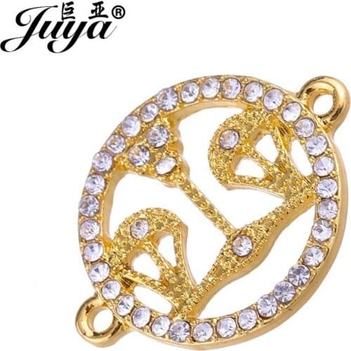 JUYA High Quality Muslim Islam Allah Connector with Zircon Rhinestone 20mm 5pcs Golden Round Pendant for Jewelry Making CR0018