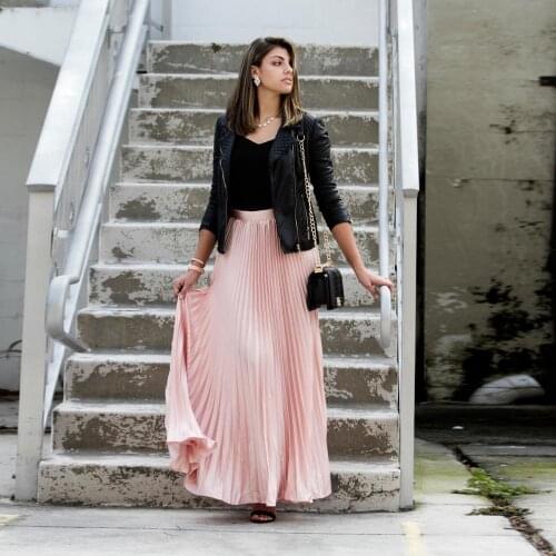 Elegant Pretty Pink Chiffon Pleated A-line Skirt Women Zipper Floor Length Long Fashion Female Skirt Custom Made