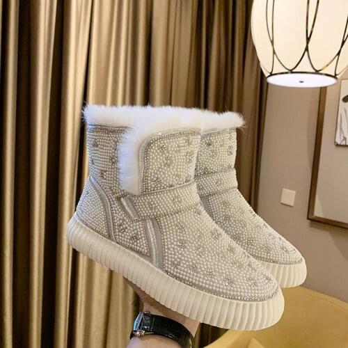 Printed letters snow boots womens 2020 winter new plus velvet warmth thick-soled one-step pregnant women bread cotton shoes
