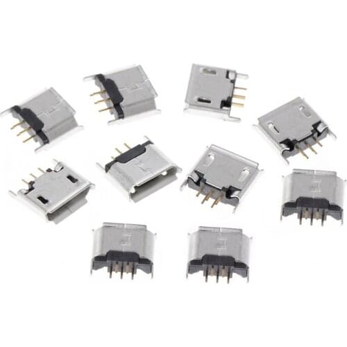 10 Pcs Micro USB Type B Female Socket 180 Degree 5-Pin SMD SMT Soldering Jack
