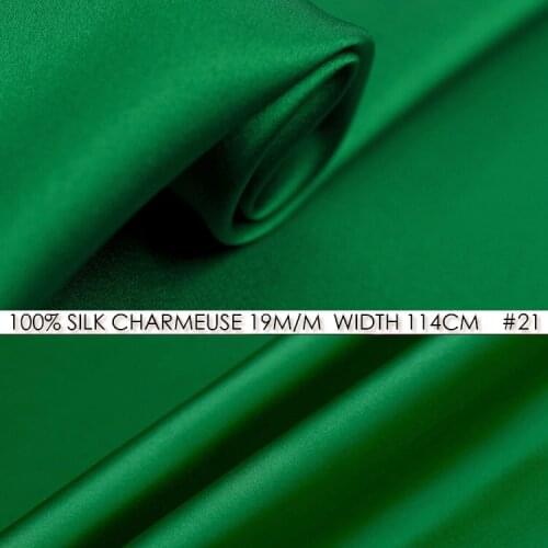 100% SILK CHARMEUSE SATIN 114cm width 19mommes Pure Mulberry Silk Fabric/China Wedding Dress Fabric Suppliers Bamboo Green NO 21