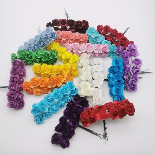 12PCS Mini Flower Head Artificial Paper Flowers Rose Used For Wedding Party Craft Decoration 19 Color