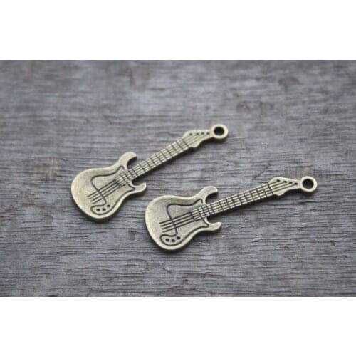 12pcs--Guitar Charms, Antique bronze Tone Guitars Charm Pendants 31x11mm