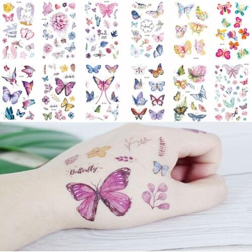 12Pcs Butterfly Flower Temporary Tattoo Stickers No Repeat Waterproof Arm Clavicle Body Kids Girl Tattoo Sticker Fake Art Decor