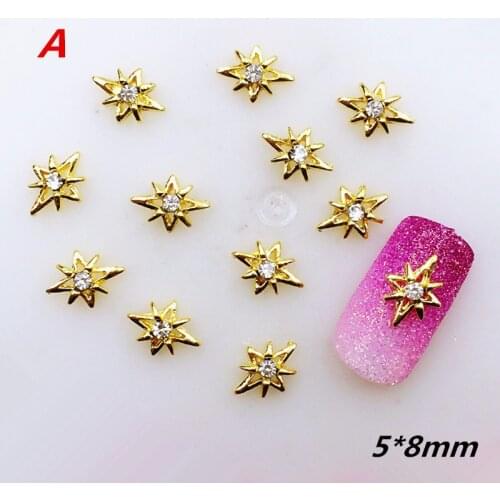 20pcs/pack Japan Alloy Nail Art 3D Gold Cross Star with Rhinestone Metal Accessories for Phototherapy Nail Sticker DIY