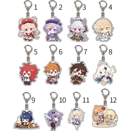 Anime Keychain Genshin Impact Venti Paimon Player Diluc Klee Man Key Chain for Womens Cute Bag Pendant Key Ring Gift