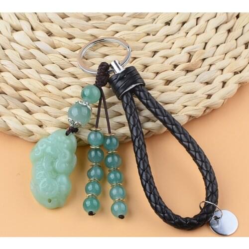 Classic Natural Stone Chalcedony Pendants Charms Car Keychain Chinese Fengshui Beast Bring Lucky And Wealth