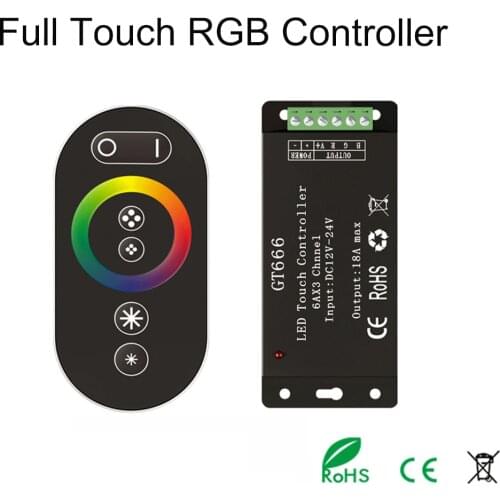 DC12-24V 6A x 3 Channel 18A GT666 RF Wireless Touch RGB LED Controller For 5050/3528 RGB Led Strip Light Tape