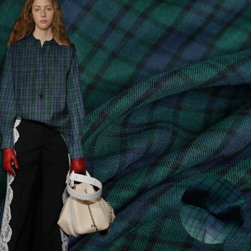 Pearlsilk Blue Green Plaid Prinited Double-deck Cotton Linen Voile Materials Summer Dress DIY clothes fabrics Freeshipping