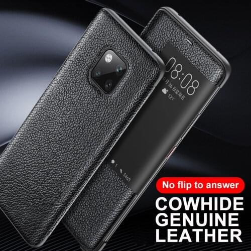 Genuine Leather Flip Cover For Huawei Mate 20 Pro Mate 20X 10 Pro Case Original Mirror Smart Touch View Wake Sleep Up Protection