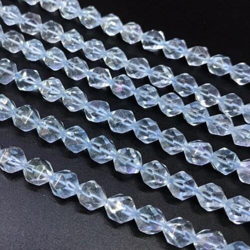 Faceted Ice Aquamarines Stone Beads 6/8/10mm Round Loose Cut Angle Light Blue Aquamarines Beads For Jewelry Making DIY 15