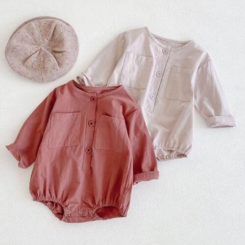 Korean Style Newborn Baby Girl Bodysuits Toddler Baby Girl Jumpsuit Solid Color Cotton Long Sleeve Spring Autumn Baby Clothes