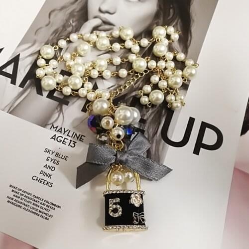 Korean Trendy Sweater Pendant Long Pearl Necklace For Women Party Jewelry