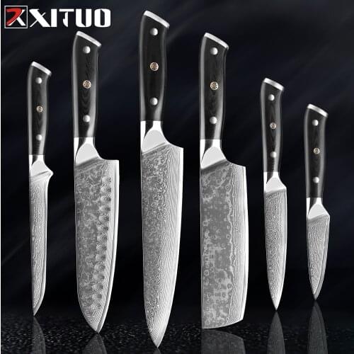 XITUO Damascus Steel Kitchen Chef Knife VG10 Professional Japanese Santoku Sushi Cleaver Utility Paring Knife Set G10 Handle New