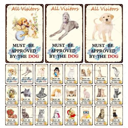 Metal Signboard Cat And Dog Animal Metal Plate Travel Souvenir Retro Metal Plaque Wall Home Store Decoration Poster