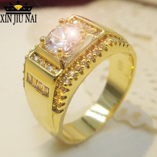 Trendy Mens Stone Cz Crystal Signet Rings Vintage Gold Color Engagement Wedding Band Fashion Jewelry 2019 14k gold jewelry