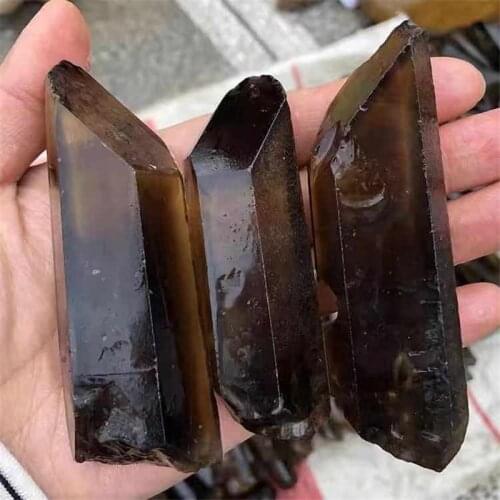 MOKAGY Rare RAW Natural Smoky Quartz Crystal Point 3pc