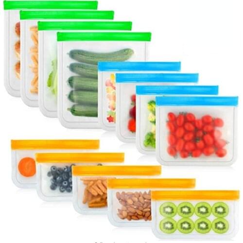 Set Of 4 2 PEVA Food Bag Reusable Fresh-keeping Fruit And Vegetable Sealed Bag Silicone Leak-proof Food Storage Ziplock Bag