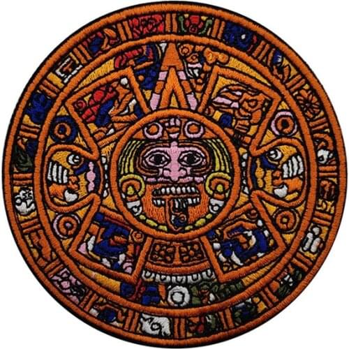 Mayan calendar Patch Embroidery Aztec Sun Stone Fastener Hook & Loop Armband Applique Custom patches