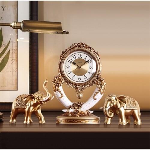 Elephant desk clock living room table clock old Nordic household table top creative fashion European retro American Clock