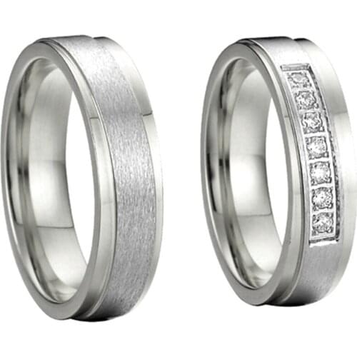 Custom his and hers silver color titanium steel engagement wedding bands forever love promise rings sets alliances anel