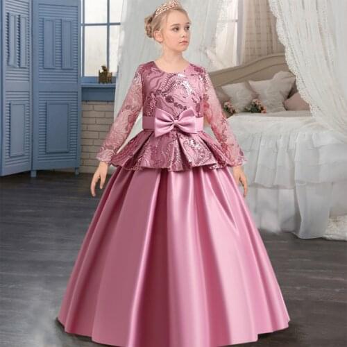 2021 Summer Long Sleeve Kids Evening Dresses For Girls Elegant Princess Dress Clothes Wedding Party A-Line Girl Dress Embroidery