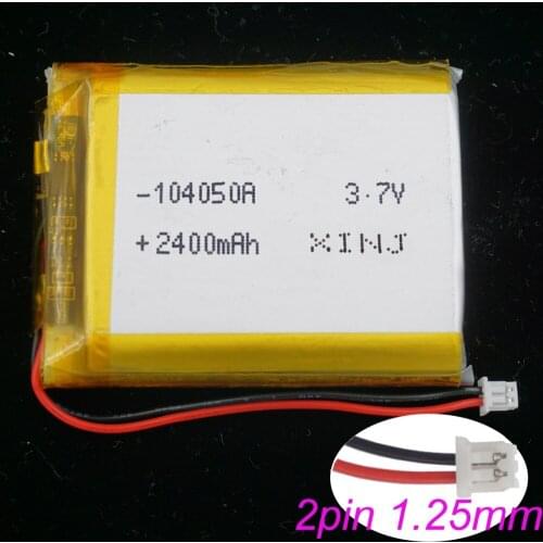 XINJ 3.7V 2400mAh Li Polymer Rechargeable Li-Po Battery 104050 2pin JST 1.25mm For GPS Sat Nav Audio E-book PDA Camera Tablet PC