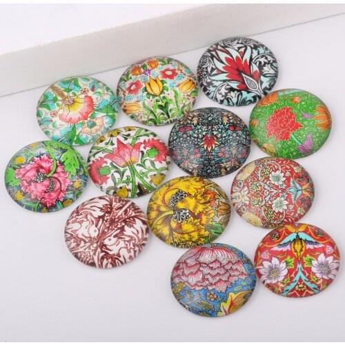 Reidgaller mixed flower pattern photo round glass cabochons 10mm 12mm 14mm 18mm 20mm 25mm diy jewelry components
