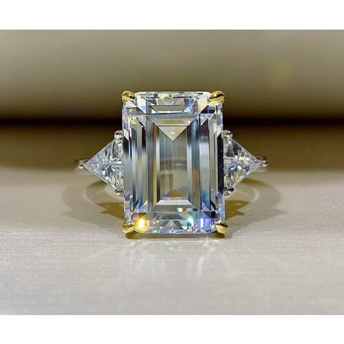 Luxury 100% 925 Sterling Silver 10*14MM Emerald Cut Citrine Pink Gemstone High Carbon Diamond Rings For Women Fine Jewelry