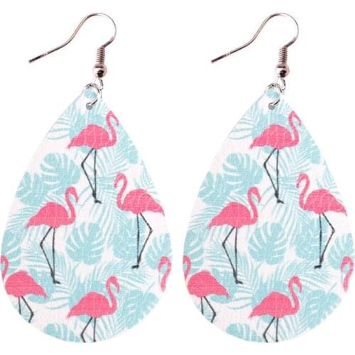 ZWPON Rainbow Flamingo Teardrop Vegan Leather Drop Earrings Cute Cartoon PU Leather Drop Earrings for Woman Jewelry Wholesale