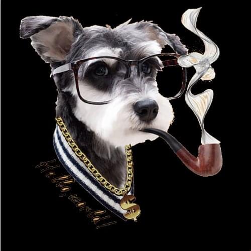 Cute animals Handsome Smoking Dogs Patches For Kids Boys Clothing Diy Parches Appliqued Heat Transfer Vinyl Stickers