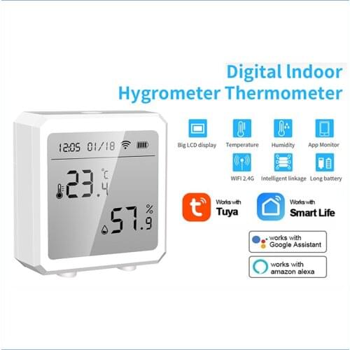 WiFi Temperature And Humidity Smart Sensor Ultra-low Power Consumption Alarm Push Support Alexa Google Home Smart Life/Tuya APP